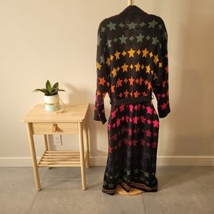 Modcloth floor length duster sweater size 2X rainbow star pattern.